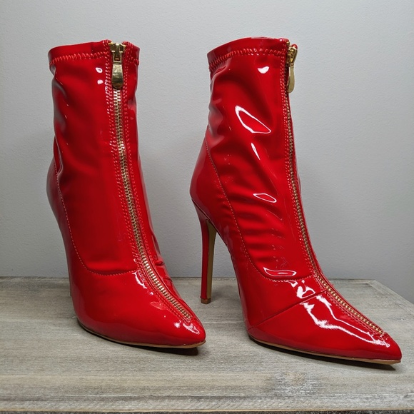 Liliana Shoes - LILIANA • Hot Patent Red Ankle Booties • 5.5